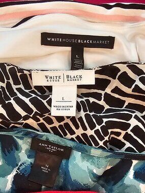 Lot Ann Taylor, White House Black Market 4 Tops, 1 Sweater, 2 Skirts Large 14